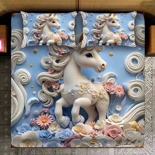 Laying Style™ Heavy 7D Digital Glace Cotton Super King Size Printed Flat Double Bedsheet, 110 X 110 Inch with 2 Pillow Cover Without Joint II 300 Tc (Super King, Horse) - Image 1