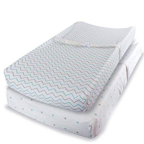 Ziggy Baby Baby Changing Pad Covers - 2 Pack - for Boys Girls Neutral - Soft Jersey Knit Cotton (Blue/Grey) Baby Changing Table Cover by Ziggy Baby - Image 1