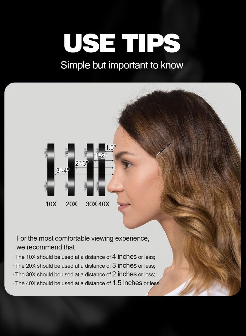 KHAJUL 3PCS Makeup Mirror, Magnifying Mirror with Suction Cups and Tweezers Set, 3.5 inches Travel Magnified Makeup Mirror (Black/10X/20X/30X) - Image 3