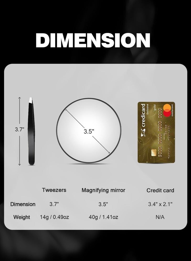 KHAJUL 3PCS Makeup Mirror, Magnifying Mirror with Suction Cups and Tweezers Set, 3.5 inches Travel Magnified Makeup Mirror (Black/10X/20X/30X) - Image 2