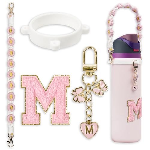 SITKOL Cute Letter Charm Set Compatible with Owala Water Bottle 24 oz, 32 oz, 40 oz, Owala Kids, Owala Coffee Tumbler, Owala FreeSip – Includes Handle Strap, for Owala & Stanley Cup Accessories(Pink, M) - Image 1
