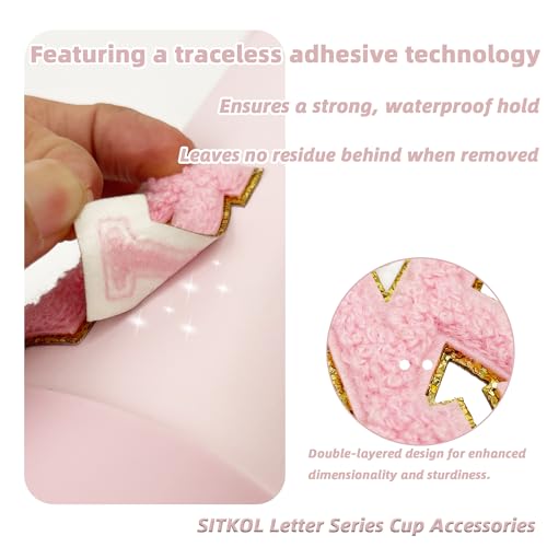 SITKOL Cute Letter Charm Set Compatible with Owala Water Bottle 24 oz, 32 oz, 40 oz, Owala Kids, Owala Coffee Tumbler, Owala FreeSip – Includes Handle Strap, for Owala & Stanley Cup Accessories(Pink, M) - Image 3