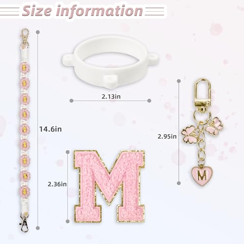 SITKOL Cute Letter Charm Set Compatible with Owala Water Bottle 24 oz, 32 oz, 40 oz, Owala Kids, Owala Coffee Tumbler, Owala FreeSip – Includes Handle Strap, for Owala & Stanley Cup Accessories(Pink, M) - Image 5