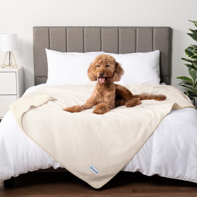 PetAmi Waterproof Dog Blanket for Extra Large Dogs Pee Proof for Bed Couch Reversible for Puppy Indoor Cat Soft Dog Crate Cover Washable Queen 90x90 Beige