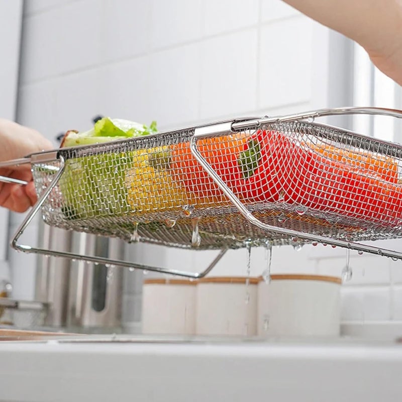 ZIVSA Sink Strainer Drainer Basket Expandable Dish Drying Rack Organizer and Utensil Cutlery Holder Stainless Steel Over Sink Dish Rack - Image 3