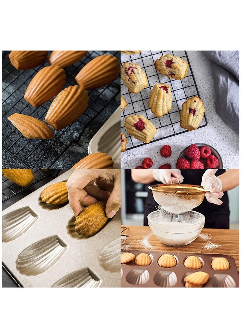 Captaintech 2 PCS Madeleine Mold Cake Pan, 12-Cavity Shell Shape Madeline Bakeware, Nonstick Madeleine Mold Cake Pan for Oven Baking, Gold  - Image 2