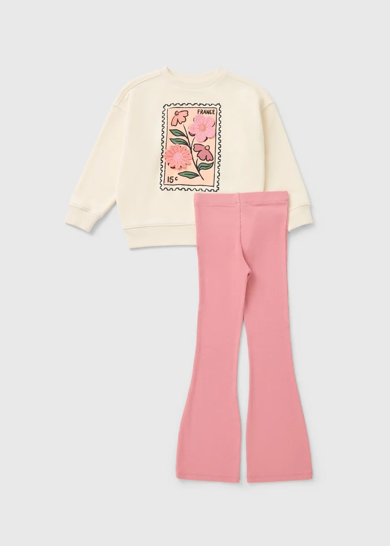 Matalan Girls Pink 3D Flower Sweatshirt & Legging Set