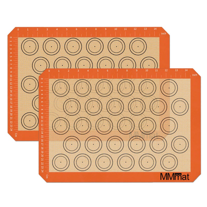 MMmat Silicone Baking Mat Best German Silicone Non Slip Silicone Baking Sheet Non Stick Reusable Silicone Mats For Baking Oven Liner Counter Mat 2 Half Sheets Macaron Baking Mats