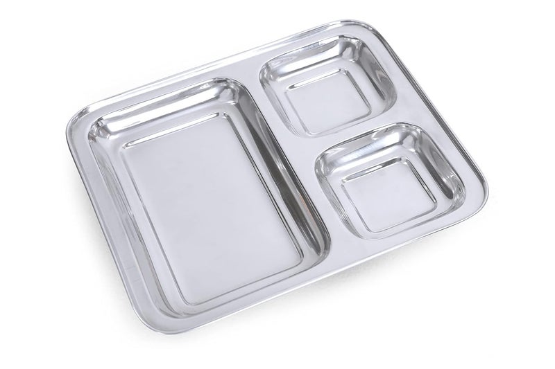 ZAVIAN Stainless Steel Square Dish for LunchDinner Especially for Pav bhaji Heavy Guage 27233CM Silver 3 CompartmentSections Divided Mess Trays for Kids Lunch Events 3 - Image 1