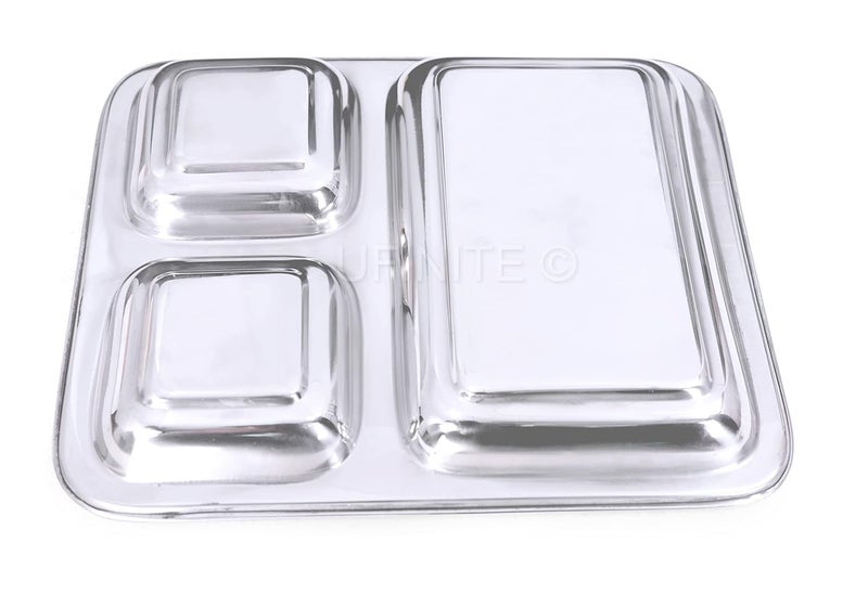 ZAVIAN Stainless Steel Square Dish for LunchDinner Especially for Pav bhaji Heavy Guage 27233CM Silver 3 CompartmentSections Divided Mess Trays for Kids Lunch Events 3 - Image 3