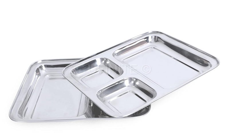 ZAVIAN Stainless Steel Square Dish for LunchDinner Especially for Pav bhaji Heavy Guage 27233CM Silver 3 CompartmentSections Divided Mess Trays for Kids Lunch Events 3 - Image 5