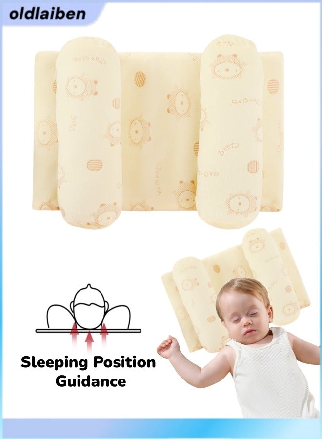 الدليبن وسادة مضادة للرأس للأطفال الرضع، وسادة ناعمة للأطفال الرضع، داعمة لرقبة الطفل، تمنع تسطح الرأس ومضادة للتدحرج، وسادة دعم نوم للأطفال حديثي الولادة، تصميم مريح قابل للتهوية (أصفر) - Image 1