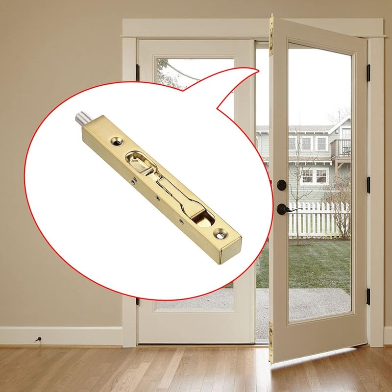 2 Pcs 6 Inch Stainless Steel Door Bolts - Concealed Security Locks for French Doors, Metal Flush Latch for Composite Wood Double Dummy Doors, Elegant Gold Finish - Image 2