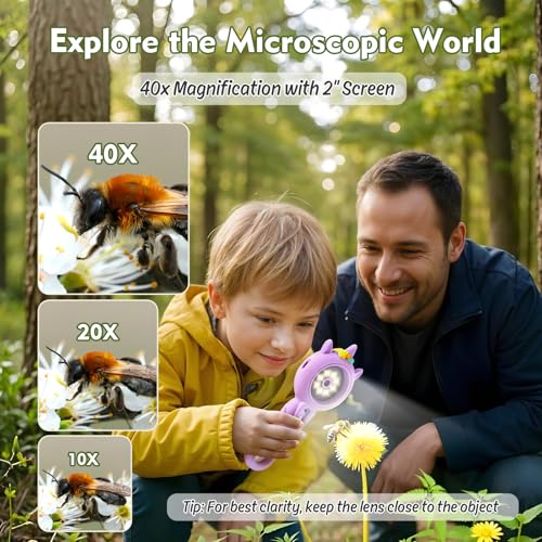 FHskFH Kids Microscope- 500x Magnification,16X Zoom,Handheld Microscope for Kids with HD Cam,Portable Science Learning Tool,Christmas Birthday Gifts for Boys Girls Aged 3-12 (Purple) - Image 3