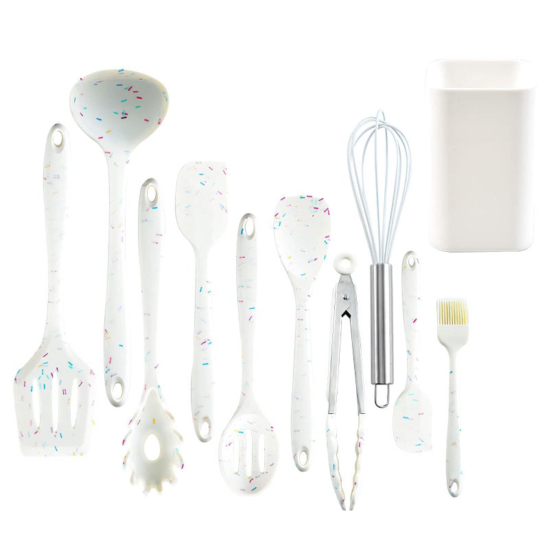 Aeelue 11 Pcs Silicone Cooking Utensils Kitchen Utensil SetTurnerTongsSpatulaSpoonBrushEgg Beater Colorful Silicone Kitchen Gadgets Tools Set for Nonstick Cookware Colored dots