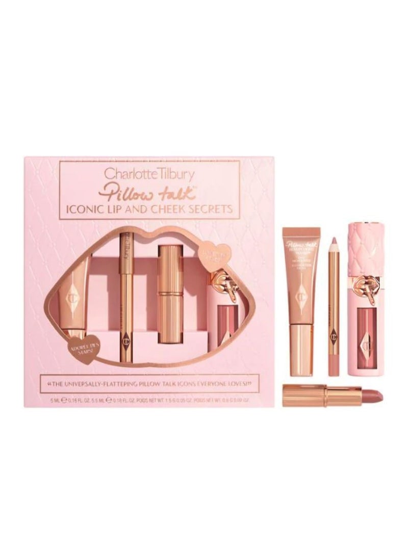 Charlotte Tilbury Pillow Talk Iconic Lip & Cheek Secrets Set – 4-Piece Makeup Gift Kit