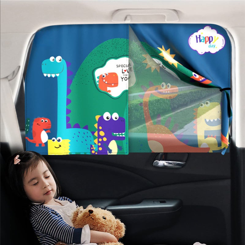 EOHMAK Car Sun Shade for Baby EOHMAK Car Side Window Sun Shade Cover Upgrade Double Opening Car Interior Curtain Sun Blocker Blind Dinosaur Family 1 Pack - Image 3