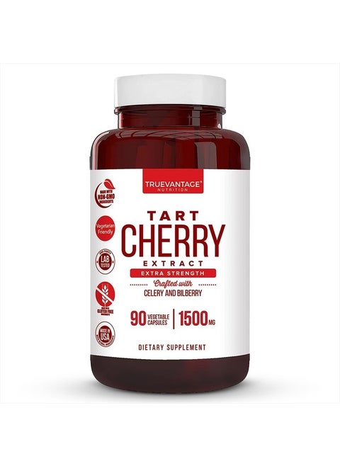Tart Cherry Extract Capsules with Celery Seed Extract and Bilberry for Joint Support, Muscle Recovery, and Uric Acid Flush Support, Made in The USA - 90 Tart Cherry Capsules