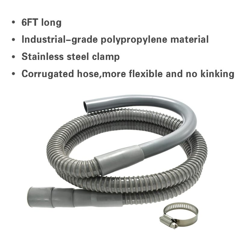 TT FLEX Universal Washing Machine Drain Hose - 6 Ft Discharge Hose With Long Hook - Corrugated And Flexible Washing Machine Hose Drain Replacement With Clamp - Image 2