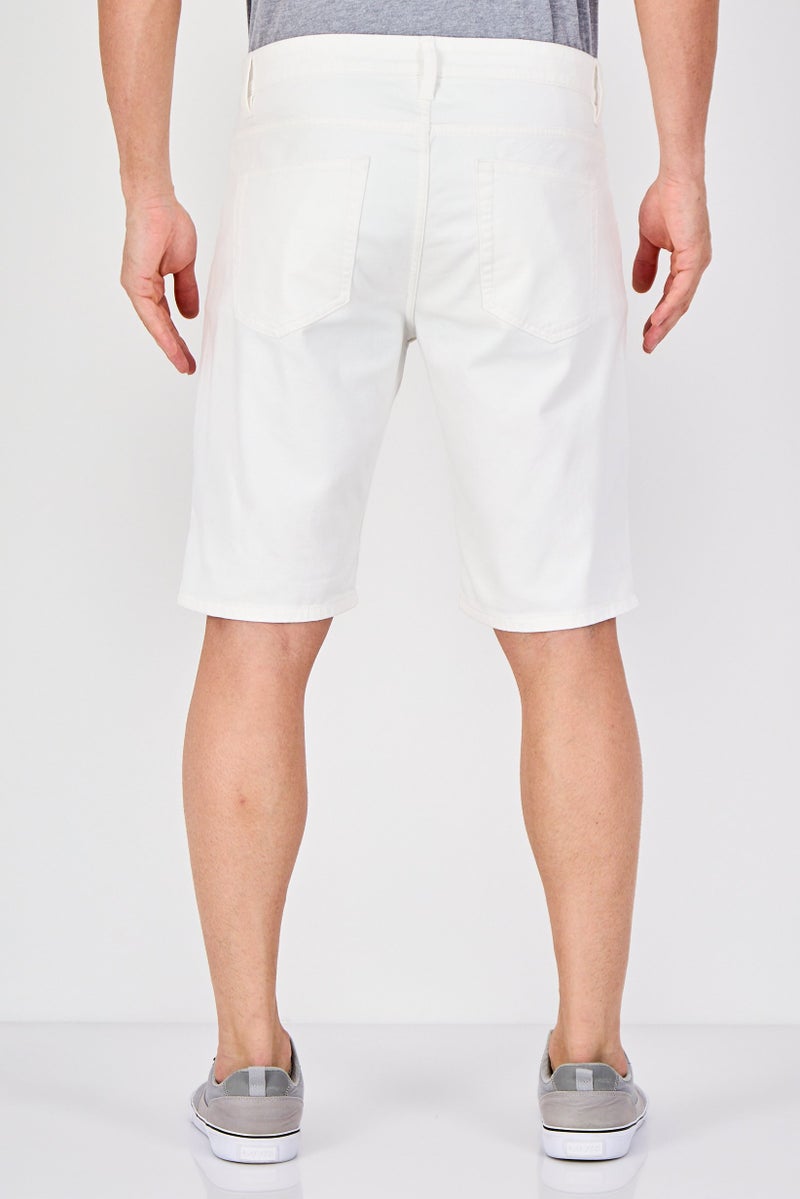 Celio Men Plain Denim Shorts, White - Image 3