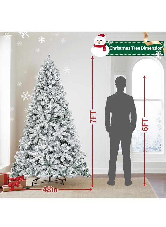 Beauenty 7FT Premium Snow Flocked Artificial Holiday Christmas Tree, Metal Hinges & Foldable Base for Home & Office, Party Christmas Decoration with 1200 Branch Tips, Xmas Full Tree for Indoor and Outdoor - Image 3