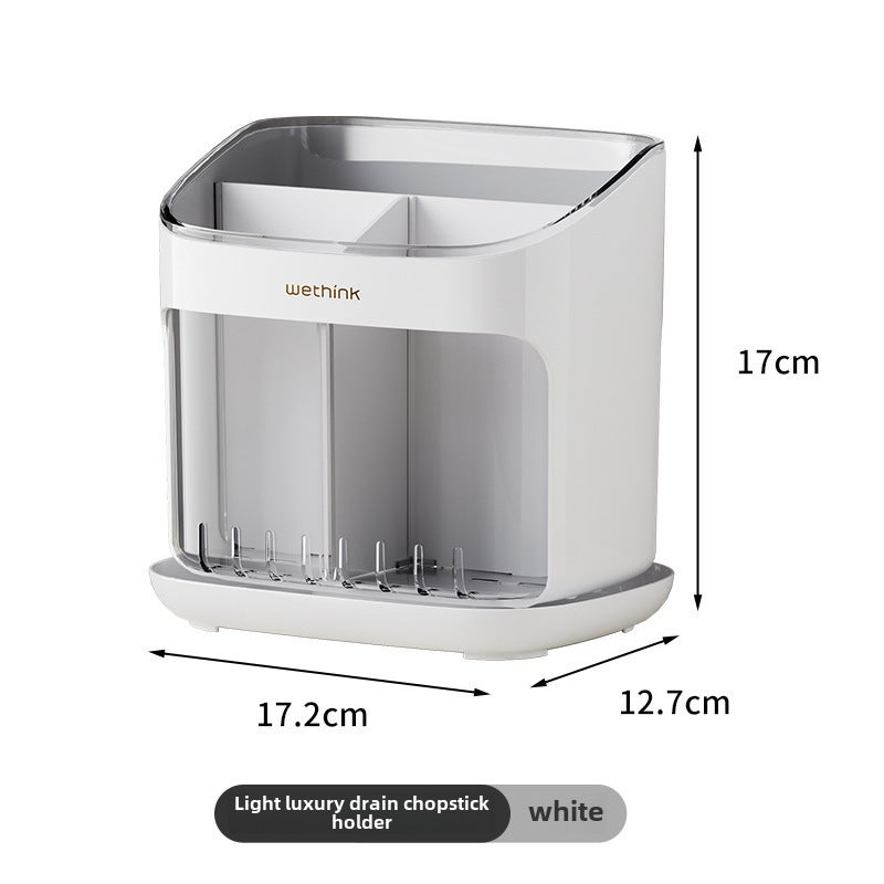 Kitchen Chopstick Rack Floor-Standing Household Chopstick Barrel Kitchen Family New Drain Storage Box Chopstick Basket Chopstick Cage(New-White) - Image 1