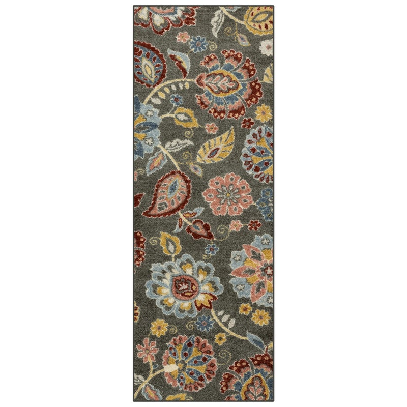 Maples Rugs Gardena Floral Runner Rug â€“ Made in USA â€“ Washable, Non Slip Indoor Carpet for Hallway, Kitchen, and Laundry Room, 2' x 6', Gray - Image 1