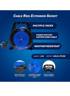 MODI Retractable 3 Way Extension Cord Reel - 5M | Cable Reel with Power Button for Home, Office | 2000 Watts Power Extension (5M  - Image 2