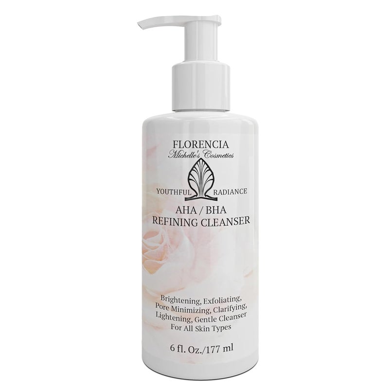 Florencia AHA BHA Refining Cleanser  Gentle Daily Exfoliating Face Wash with Glycolic Salicylic Lactic Acid and Jojoba Beads  Pore Perfecting Facial Cleanser 6 oz