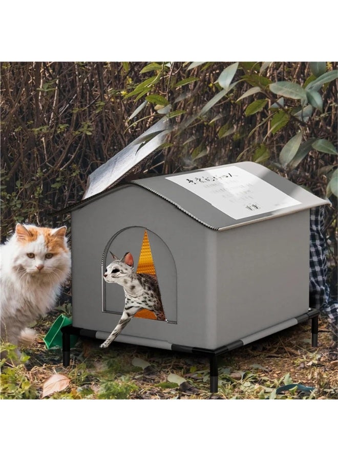 XICEN Cat Shelter - Animal Tent Bed with Raised Floor and Mat |Cats Home Weatherproof, Foldable Insulated Warm Pet Kitten Nest Cave for Patio Backyard, 42x42x42cm - Image 1