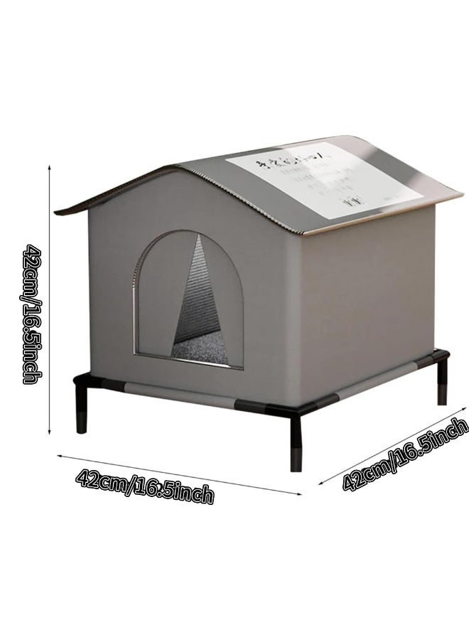 XICEN Cat Shelter - Animal Tent Bed with Raised Floor and Mat |Cats Home Weatherproof, Foldable Insulated Warm Pet Kitten Nest Cave for Patio Backyard, 42x42x42cm - Image 3