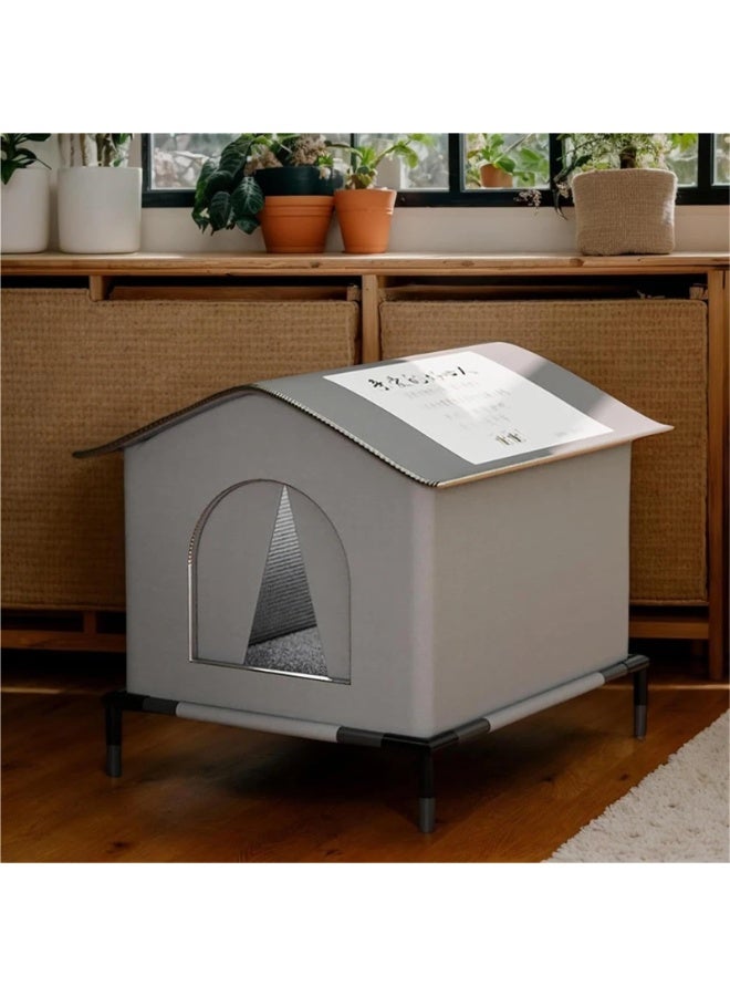 XICEN Cat Shelter - Animal Tent Bed with Raised Floor and Mat |Cats Home Weatherproof, Foldable Insulated Warm Pet Kitten Nest Cave for Patio Backyard, 42x42x42cm - Image 4