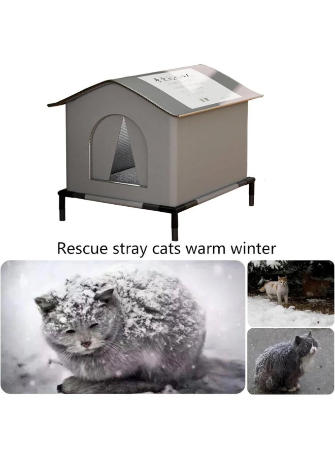 XICEN Cat Shelter - Animal Tent Bed with Raised Floor and Mat |Cats Home Weatherproof, Foldable Insulated Warm Pet Kitten Nest Cave for Patio Backyard, 42x42x42cm - Image 5