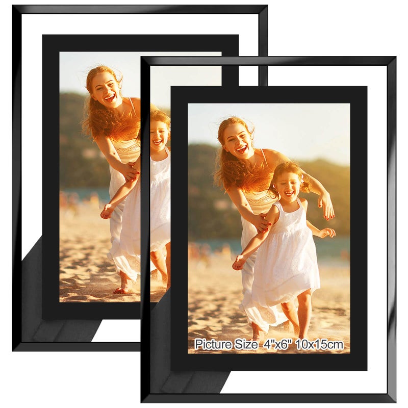 HIKWADERY 4x6 Picture Frames Black Set of 2 HD Real Glass 4 by 6 Photo Frame for Tabletop Display Wedding Birthday Christmas Day Gifts 4 x 6 Black