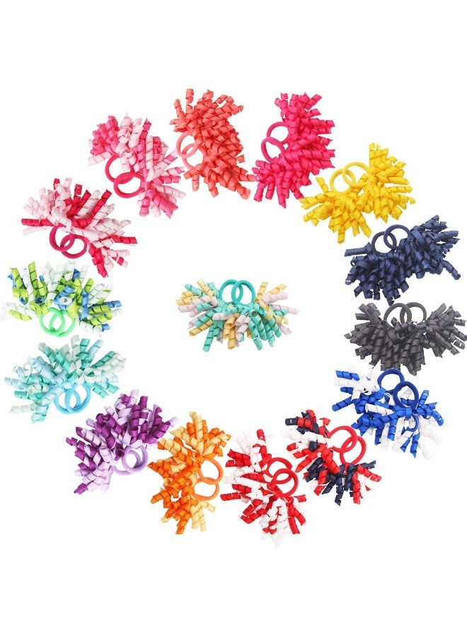 CellElection 30PCS Baby Girl Hair Ties Colorful Curly Korker Bow Grosgrain Ribbon Hair Bows Ponytail Holders Hair Accessories for Girls Toddlers Kids Children in Pairs - Image 1