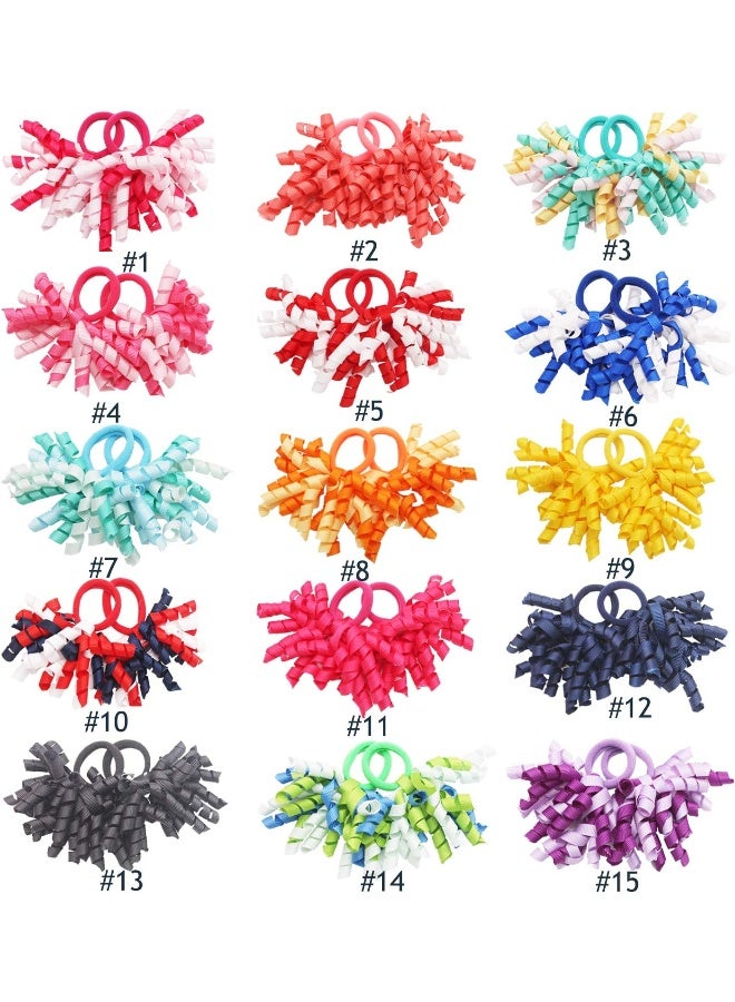 CellElection 30PCS Baby Girl Hair Ties Colorful Curly Korker Bow Grosgrain Ribbon Hair Bows Ponytail Holders Hair Accessories for Girls Toddlers Kids Children in Pairs - Image 2