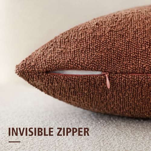 Foindtower Pack of 2 Textured Boucle Throw Pillow Covers Accent Solid Pillow Cases Cozy Soft Decorative Couch Cushion Case for Chair Sofa Bedroom Living Room Home Decor 18x18 Inch Red Taupe - Image 3