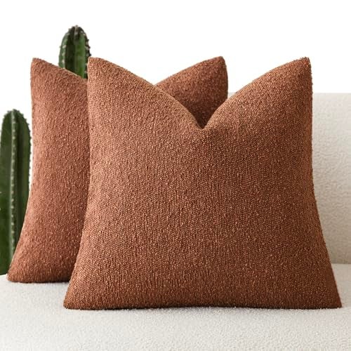 Foindtower Pack of 2 Textured Boucle Throw Pillow Covers Accent Solid Pillow Cases Cozy Soft Decorative Couch Cushion Case for Chair Sofa Bedroom Living Room Home Decor 18x18 Inch Red Taupe - Image 1
