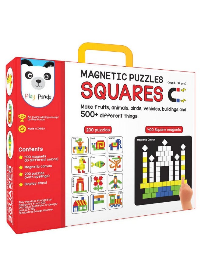 Play Panda - Play Panda Magnetic Puzzles Squares - 400 Colorful Magnets, 200 Puzzles, Magnetic Board, Display Stand - for Boys and Girls, 500 Pieces - Image 1
