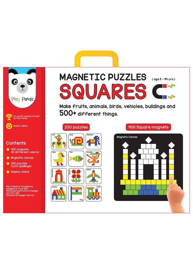 Play Panda - Play Panda Magnetic Puzzles Squares - 400 Colorful Magnets, 200 Puzzles, Magnetic Board, Display Stand - for Boys and Girls, 500 Pieces - Image 1