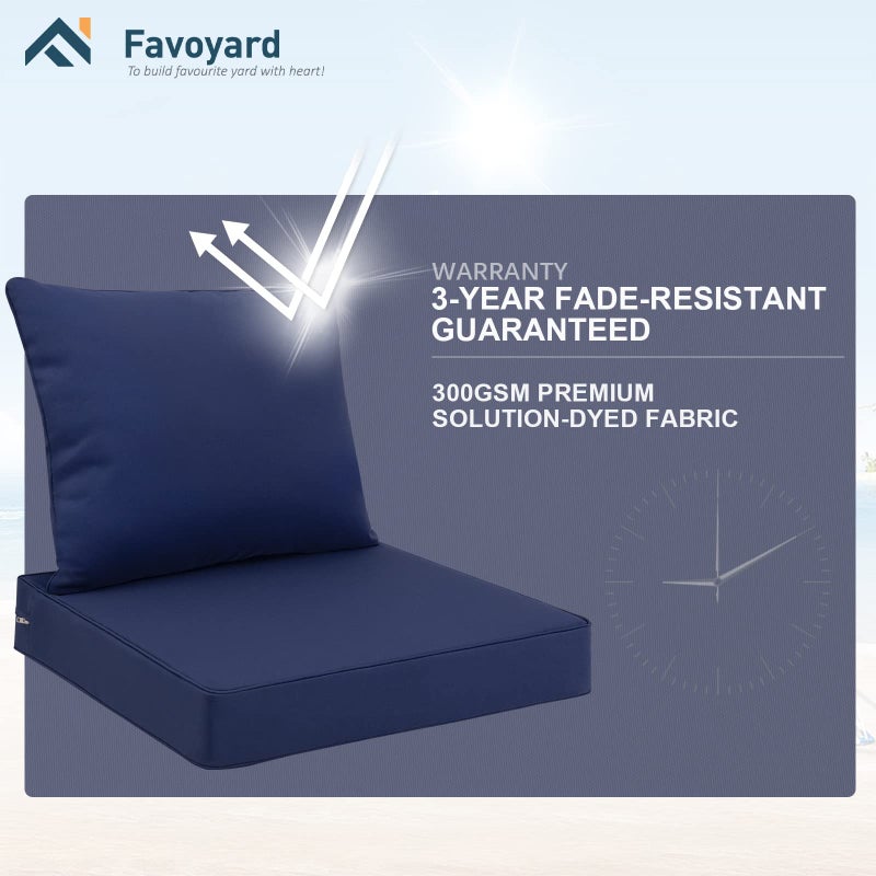 Favoyard Outdoor Seat Cushion Set 22 x 24 Inch Waterproof & Fade Resistant Patio Furniture Cushions with Removable Cover Deep Seat & Back Cushion with Tie Straps for Chair Sofa Couch - Image 5