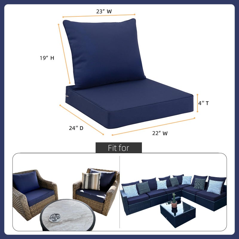 Favoyard Outdoor Seat Cushion Set 22 x 24 Inch Waterproof & Fade Resistant Patio Furniture Cushions with Removable Cover Deep Seat & Back Cushion with Tie Straps for Chair Sofa Couch - Image 2