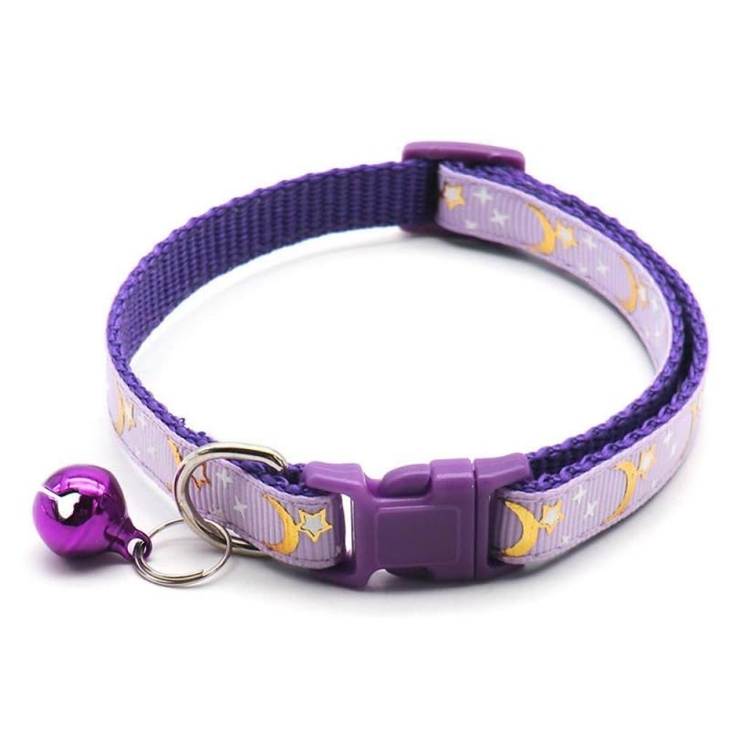 CCUUHJ Reflective Cat Collars Breakaway with Bell Moons Stars 2 Pack Girl Boy Pet Kitten Collar Adjustable 7.5-12.5 Inch (Purple) - Image 2