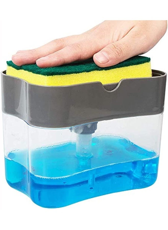 Generic Soap Dispenser & Sponge Caddy | 2-in-1 Dish Dispenser With Sponge | 13 oz. Metallic Cylindrical Soap Holder - Image 1