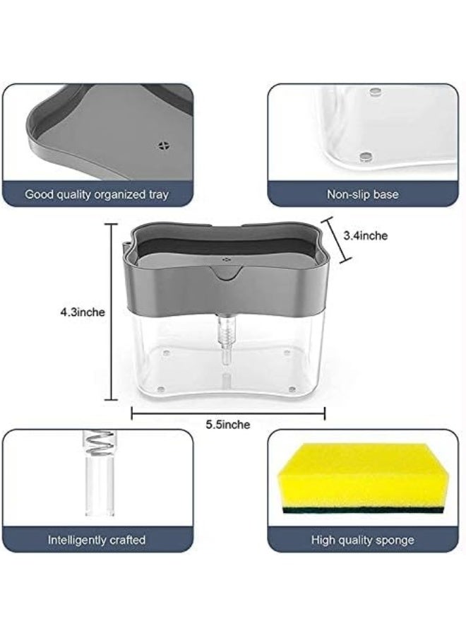 Generic Soap Dispenser & Sponge Caddy | 2-in-1 Dish Dispenser With Sponge | 13 oz. Metallic Cylindrical Soap Holder - Image 3