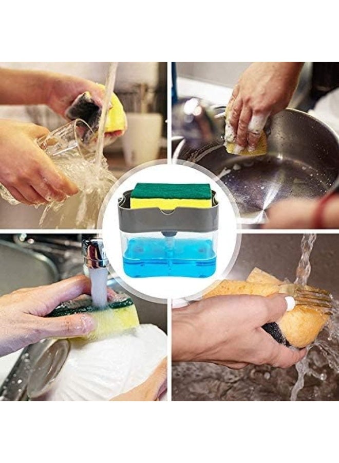 Generic Soap Dispenser & Sponge Caddy | 2-in-1 Dish Dispenser With Sponge | 13 oz. Metallic Cylindrical Soap Holder - Image 2