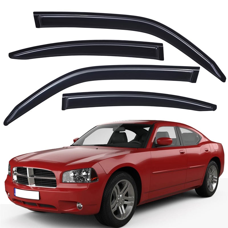 Lightronic Extra Durable OutsideMount Auto Vent Window Visor Fits 20062010 Dodge Charger UV Protection Rain Guard Original Wind Deflector NoDrilling Dark Smoke 4Pcs