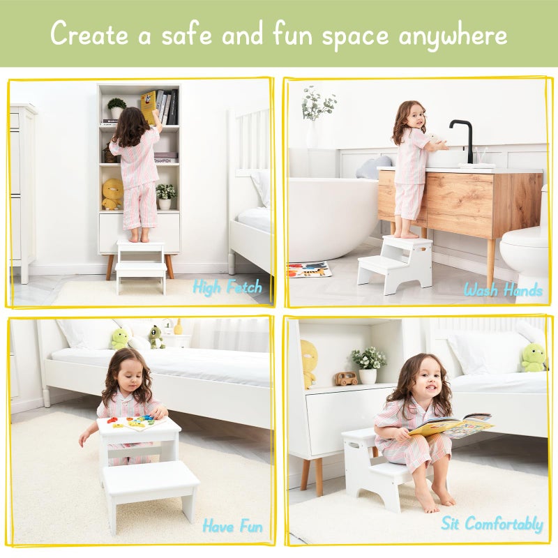 Forbena Wood Toddler Step Stool for Bathroom Sink, White Kids Toilet Step Stool for Potty Training, Small Child Baby Girl Boy 2 Stepping Stool with Handle for Kitchen Counter Nursery Bedroom Closet - Image 5