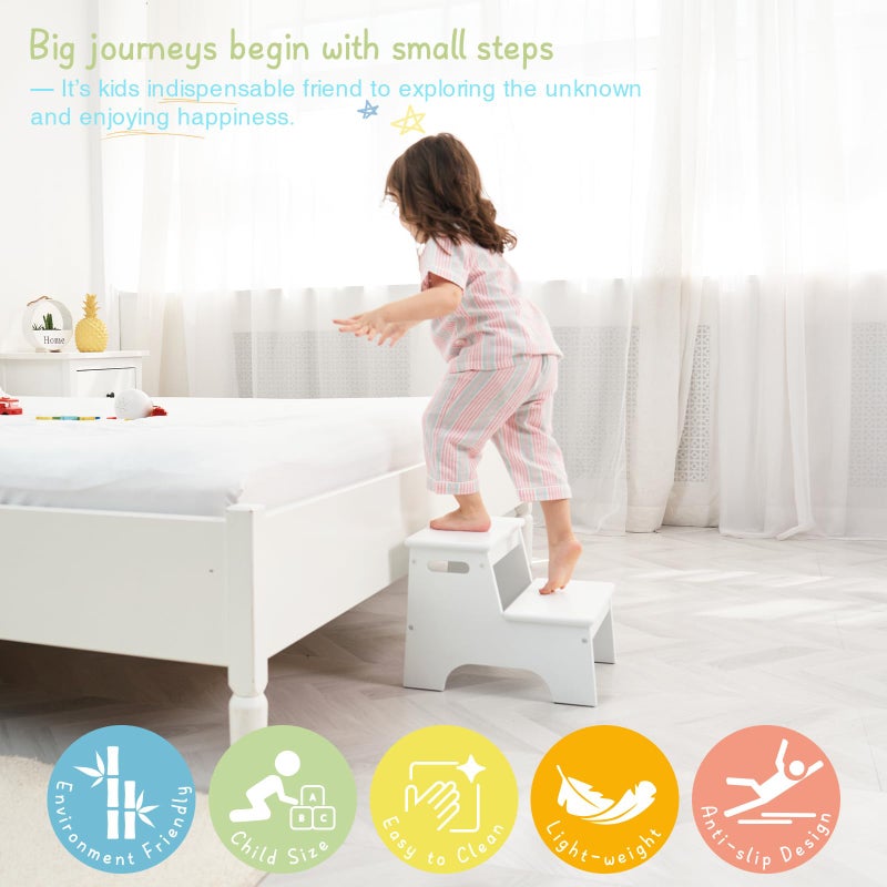 Forbena Wood Toddler Step Stool for Bathroom Sink, White Kids Toilet Step Stool for Potty Training, Small Child Baby Girl Boy 2 Stepping Stool with Handle for Kitchen Counter Nursery Bedroom Closet - Image 4