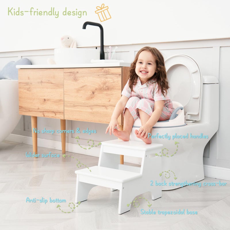 Forbena Wood Toddler Step Stool for Bathroom Sink, White Kids Toilet Step Stool for Potty Training, Small Child Baby Girl Boy 2 Stepping Stool with Handle for Kitchen Counter Nursery Bedroom Closet - Image 3